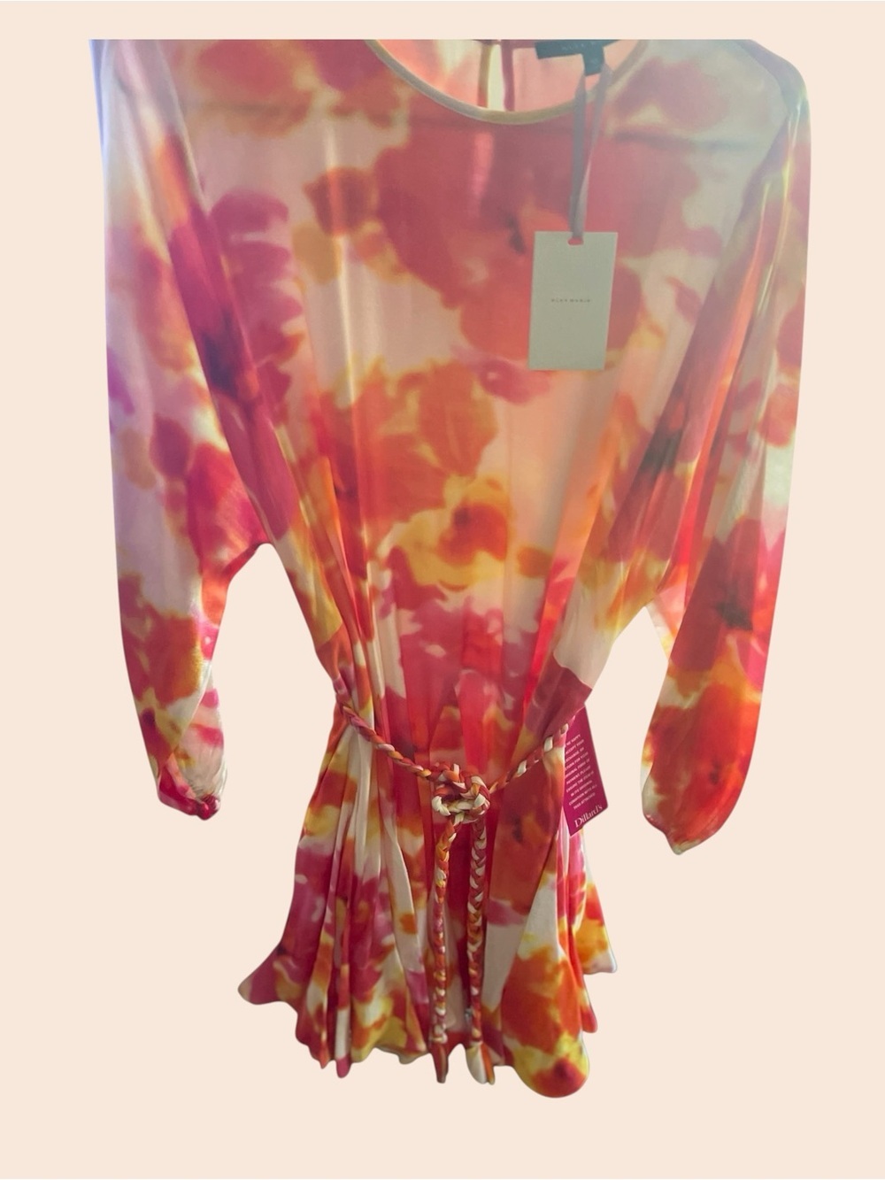 Alex Marie Floral Watercolor Long Sleeve Pleated Dress - Pink & Yellow Size 10 - Picture 2 of 4